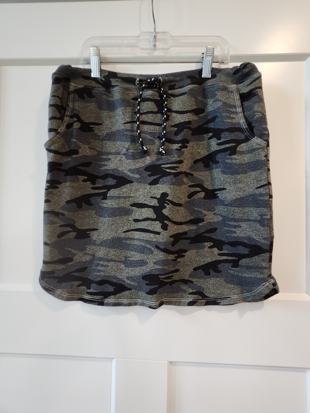 Sundry Olive & Black Camo Drawstring Mini Skirt